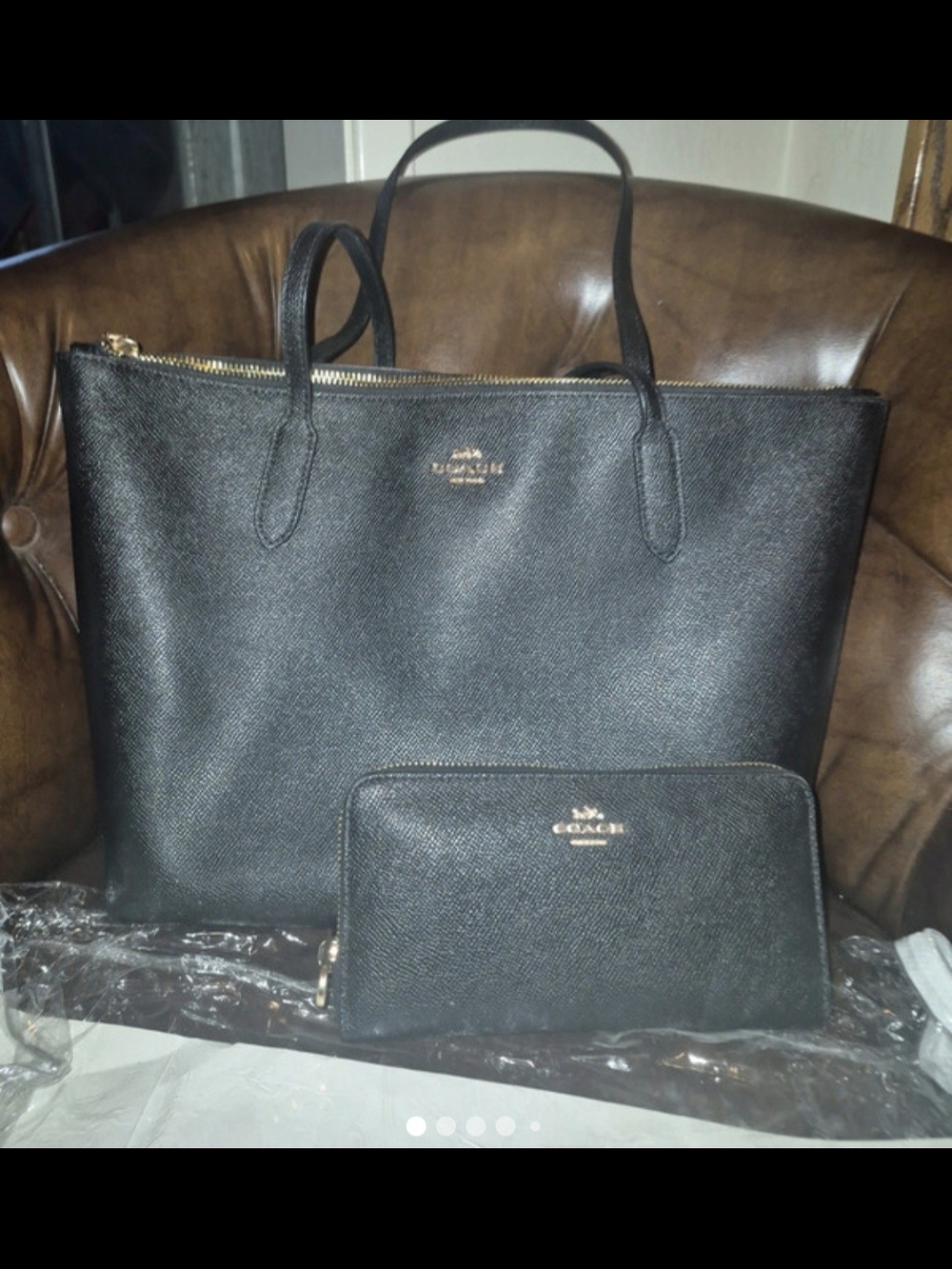 Coach Black Saffiano Leather Tote with Matching Zip Wallet